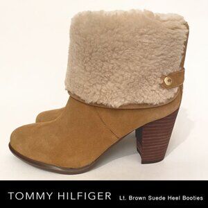 Tommy Hilfiger Light Brown Suede Heel Booties With Faux Fur Size 7.5
